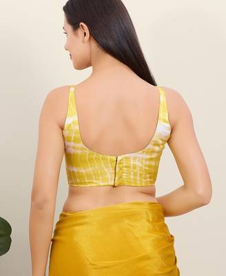 Women's satin silk padded back open sleeveless saree blouse 2