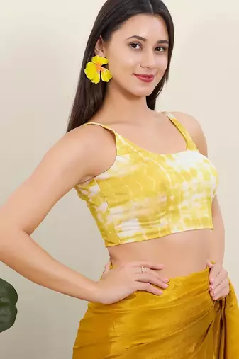 Women's satin silk padded back open sleeveless saree blouse
