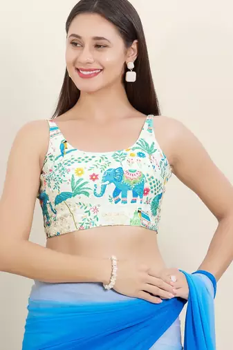 Women's shifli padded back open sleeveless saree blouse