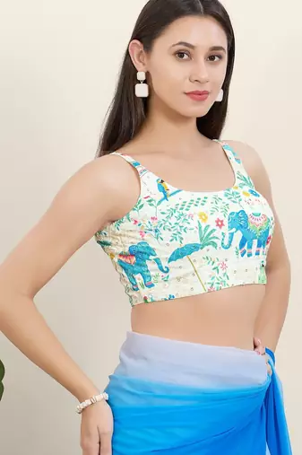 Women's shifli padded back open sleeveless saree blouse