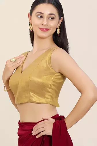 Women's tissue padded back open sleeveless saree blouse