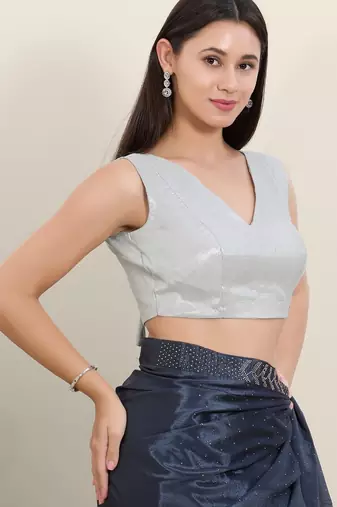 Women's tissue padded back open sleeveless saree blouse