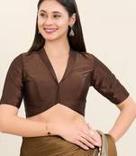 Women's tafeta silk padded front open elbow sleeves saree blouse