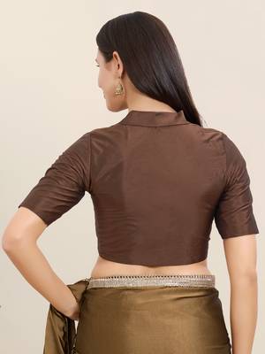 Women's tafeta silk padded front open elbow sleeves saree blouse 2