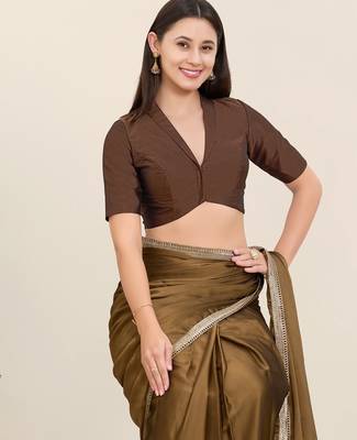 Women's tafeta silk padded front open elbow sleeves saree blouse 4