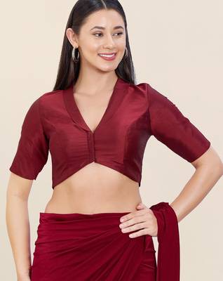 Women's tafeta silk padded front open elbow sleeves saree blouse 1