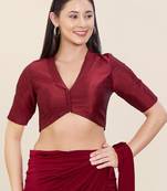 Women's tafeta silk padded front open elbow sleeves saree blouse