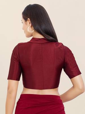 Women's tafeta silk padded front open elbow sleeves saree blouse 2