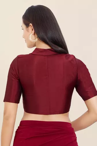 Women's tafeta silk padded front open elbow sleeves saree blouse