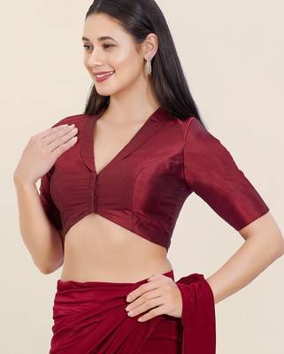 Women's tafeta silk padded front open elbow sleeves saree blouse 3