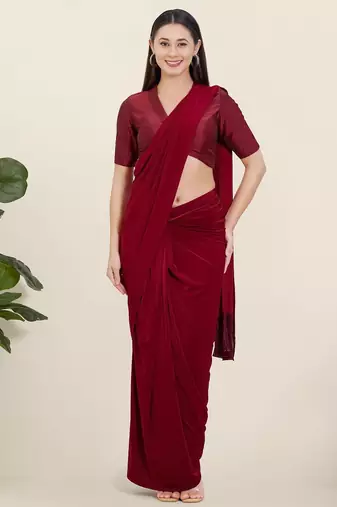 Women's tafeta silk padded front open elbow sleeves saree blouse