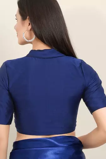 Women's tafeta silk padded front open elbow sleeves saree blouse