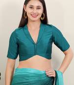 Women's tafeta silk padded front open elbow sleeves saree blouse