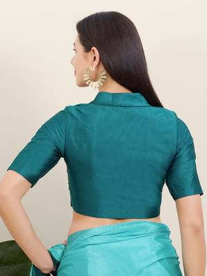 Women's tafeta silk padded front open elbow sleeves saree blouse 2