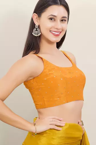 Women's tissue padded back open sleeveless saree blouse