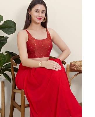 Women's tissue padded back open sleeveless saree blouse 4