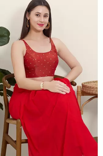 Women's tissue padded back open sleeveless saree blouse