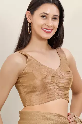 Women's tissue padded back open sleeveless saree blouse