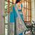 teal blue patola silk blend saree for women with zari border & blouse