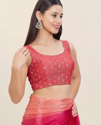 Women's tissue padded back open sleeveless saree blouse 3