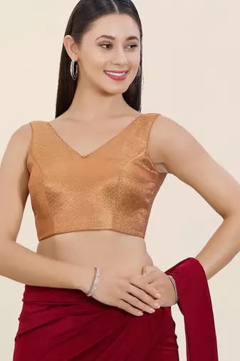 Women's brocade padded back open sleeveless saree blouse