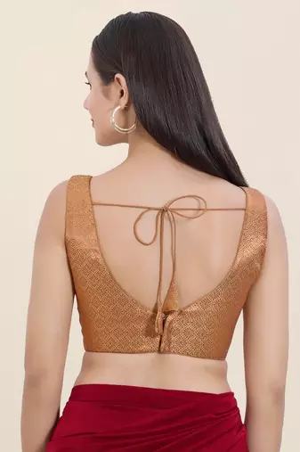 Women's brocade padded back open sleeveless saree blouse