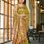 olive green patola silk blend saree for women with zari border & blouse