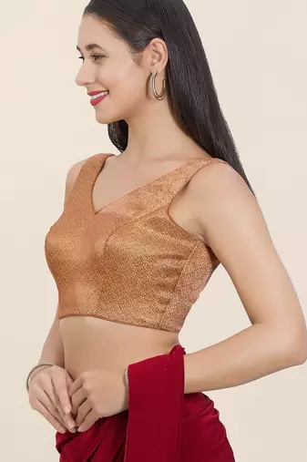 Women's brocade padded back open sleeveless saree blouse