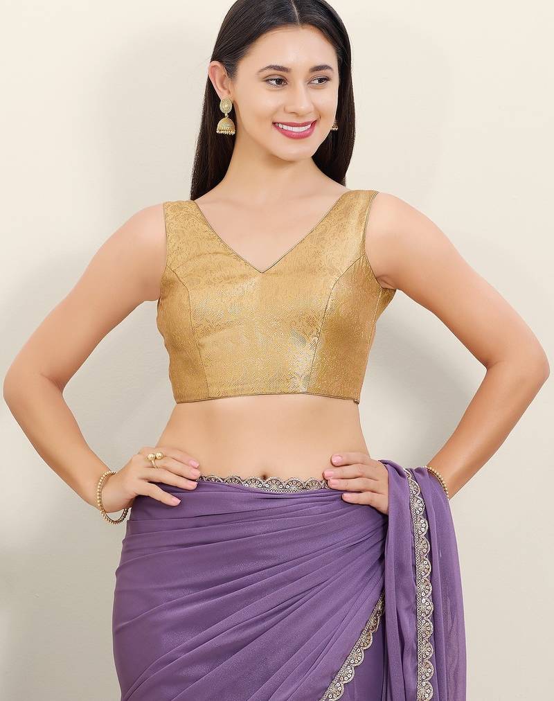 Women's brocade padded back open sleeveless saree blouse