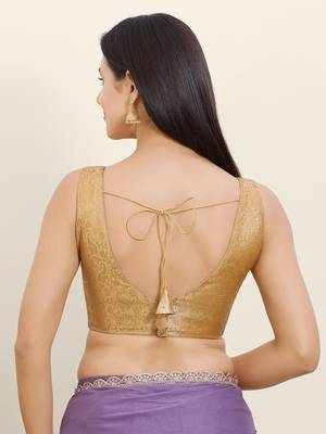 Women's brocade padded back open sleeveless saree blouse 2