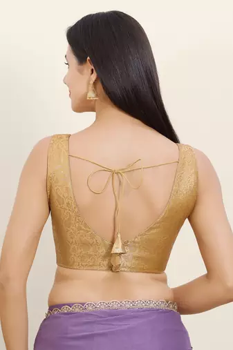 Women's brocade padded back open sleeveless saree blouse