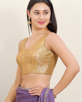 Women's brocade padded back open sleeveless saree blouse 3