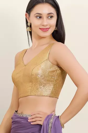 Women's brocade padded back open sleeveless saree blouse