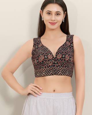 Women's cotton padded front open sleeveless saree blouse 1