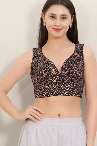 Women's cotton padded front open sleeveless saree blouse