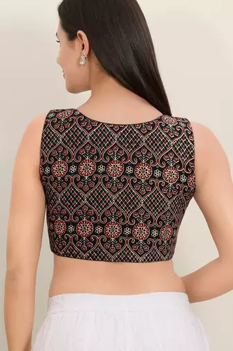 Women's cotton padded front open sleeveless saree blouse