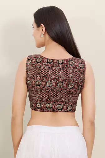 Women's cotton padded front open sleeveless saree blouse