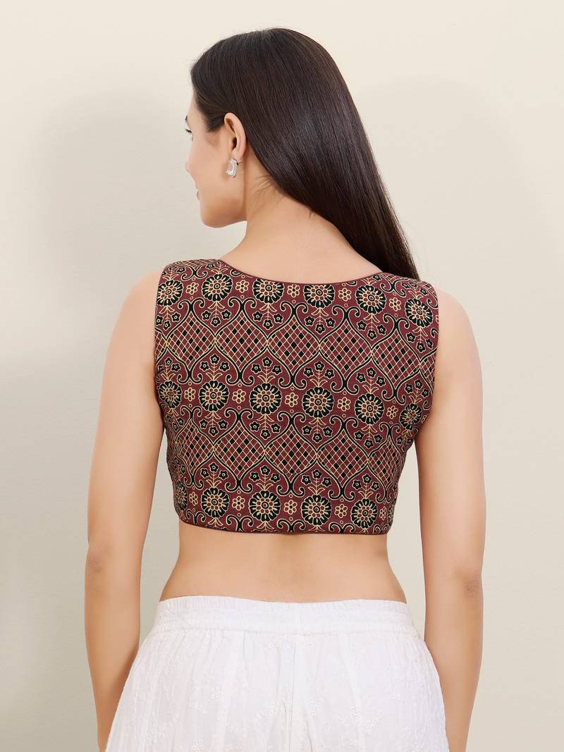 Women's cotton padded front open sleeveless saree blouse