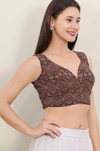 Women's cotton padded front open sleeveless saree blouse