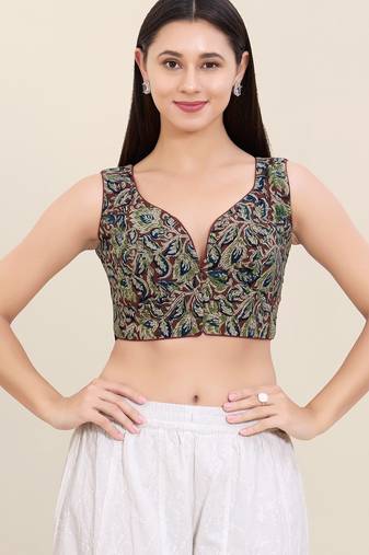 Women's cotton padded front open sleeveless saree blouse