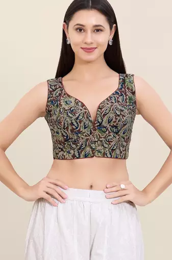 Women's cotton padded front open sleeveless saree blouse