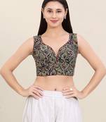 Women's cotton padded front open sleeveless saree blouse