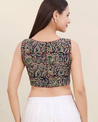 Women's cotton padded front open sleeveless saree blouse 2