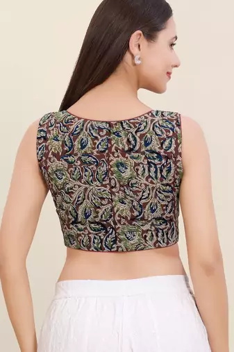 Women's cotton padded front open sleeveless saree blouse