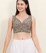 Women's cotton padded front open sleeveless saree blouse