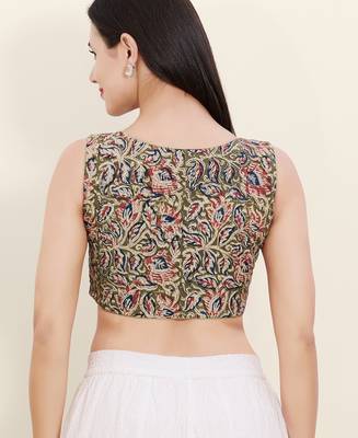 Women's cotton padded front open sleeveless saree blouse 2