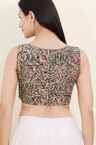Women's cotton padded front open sleeveless saree blouse