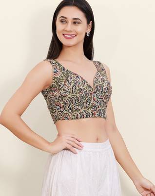 Women's cotton padded front open sleeveless saree blouse 3