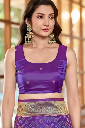 women's purple patola silk blend saree with zari border & blouse piece