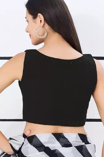 Women's cotton padded front open sleeveless saree blouse